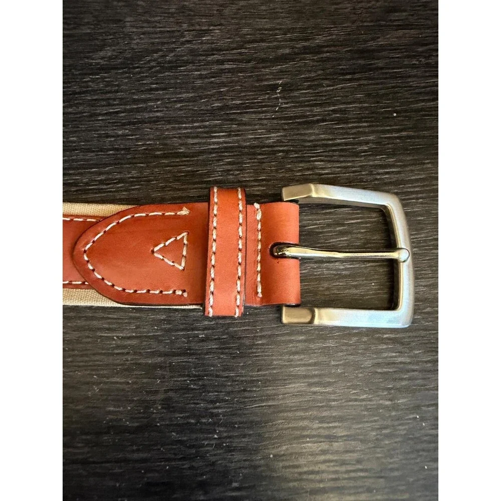 Tommy Bahama Mens Genuine Leather Canvas Belt Tan Brown Size 44